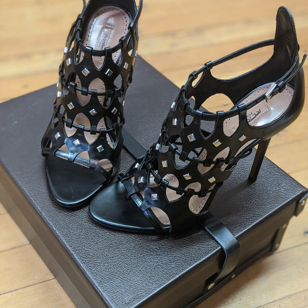 ALAIA Black Leather Cage Heels